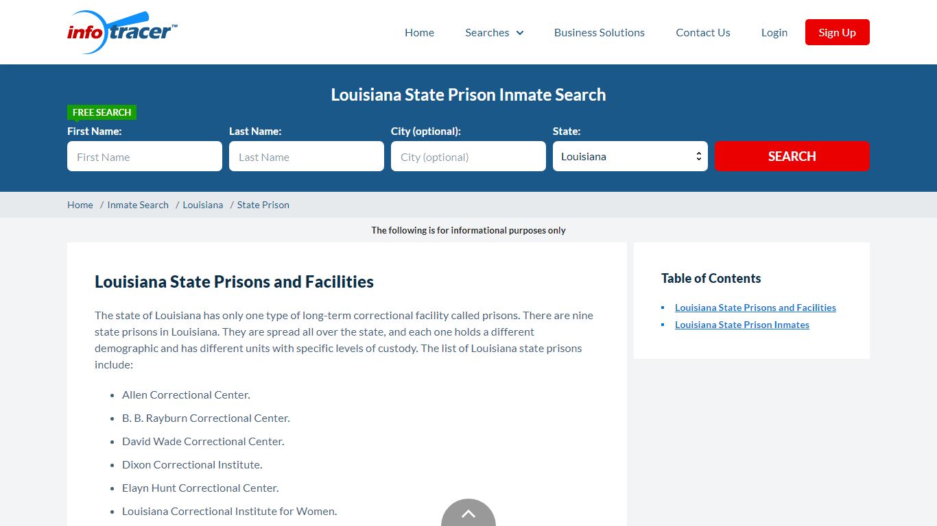 Louisiana State Prisons Inmate Records Search - InfoTracer